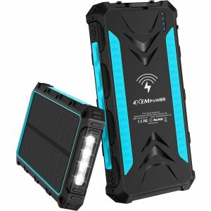 4XEM 30,000 mAh Mobile Solar Power Bank and Charger (Blue) - Image 1